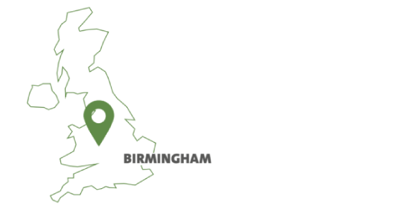 Visual showing the city of Birmingham on the map of England
