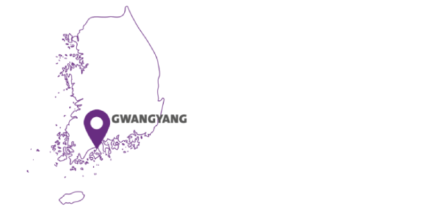 Visual showing the city of Gwangyang on the map of South Korea