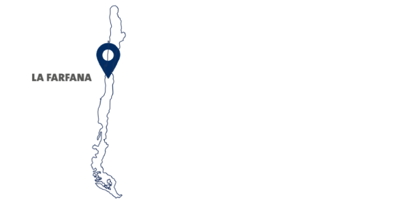 Visual showing the city of La Farfana, Santiago, on the map of Chile