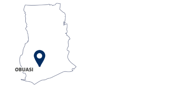 Visuel montrant la ville de Obuasi sur la carte du Ghana
