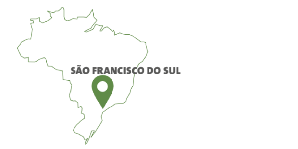 Visual showing the city of São Francisco do Sul on the map of Brazil