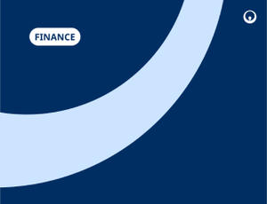 Visuel avec un fond bleu et un demi cercle avec l'encart finance