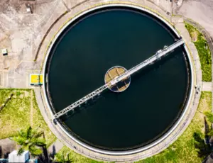 Aerial view of a wastewater treatment plant