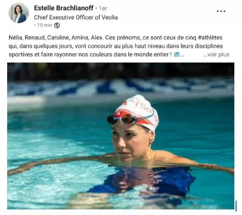 Post LinkedIn d'Estelle Brachlianoff sur cinq athlètes femmes