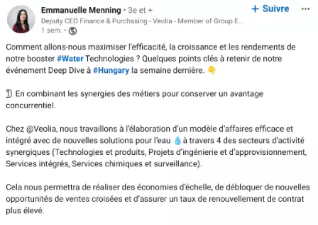 Post linkedin deep dive water Emmanuelle Menning