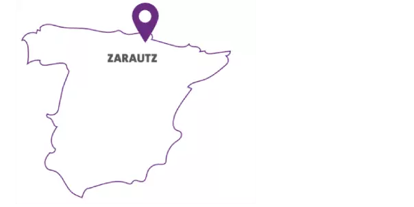 Visual showing the city of Zarautz on the map of Spain