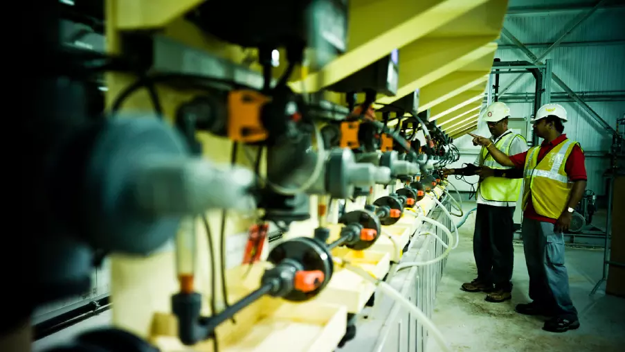 Technicians in a seawater desalination plant