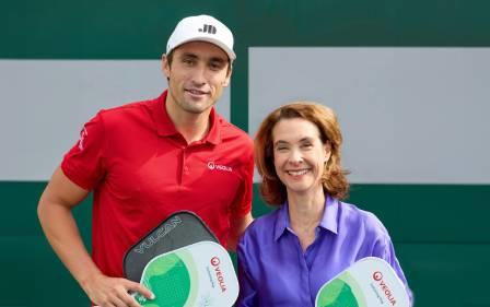 Estelle Brachlianoff of Veolia and Jay Devilliers play Pickleball