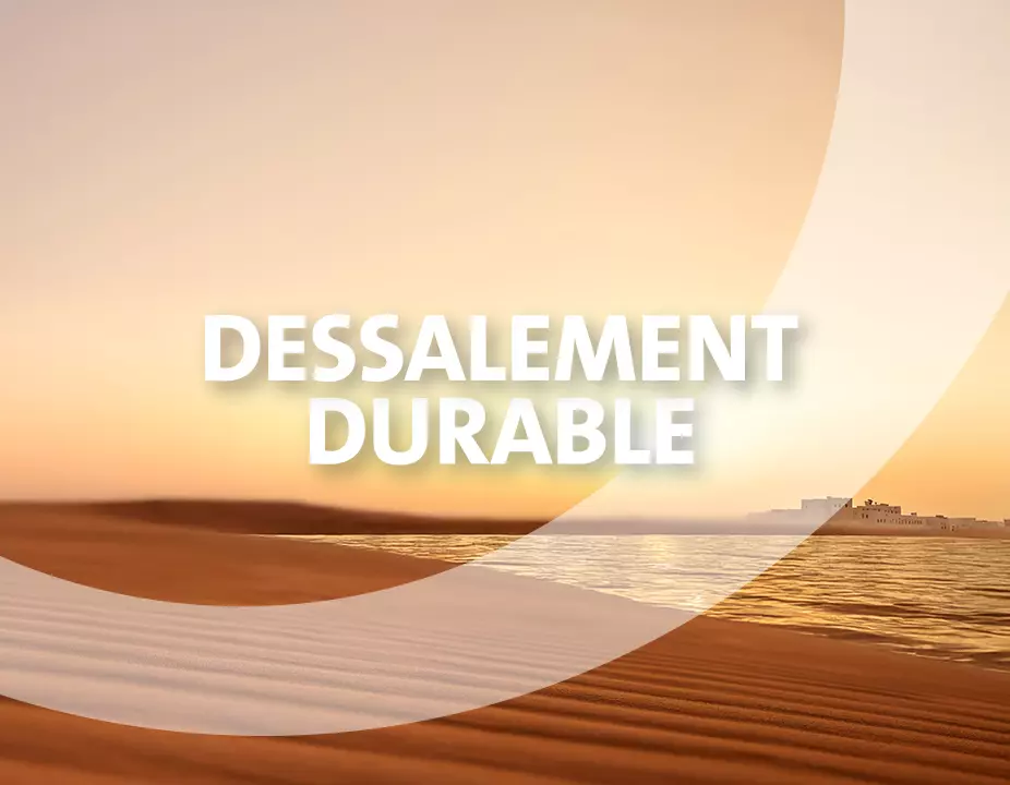 Coucher de soleil avec l'usine de dessalement d'Oman en arrière plan