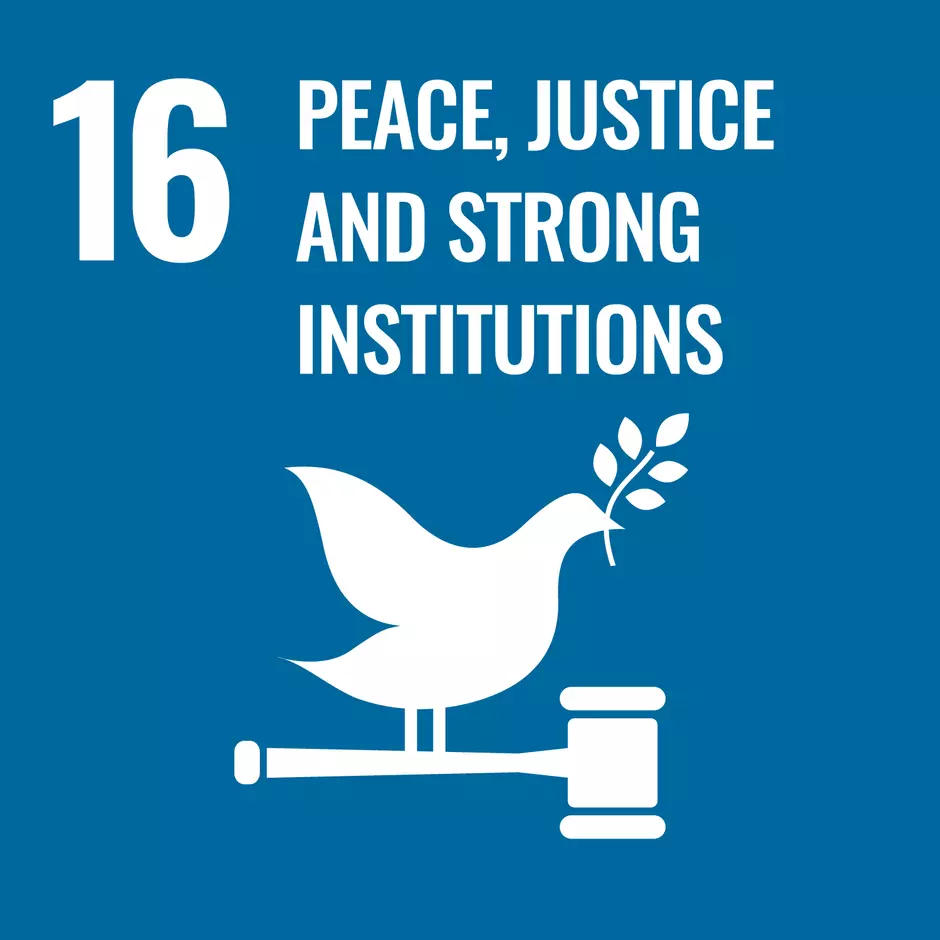 Pictogram of UN's sustainable development goal "Peace, justice and strong institutions"