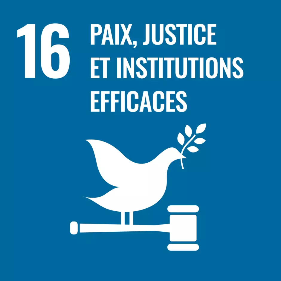 Pictogramme de l'objectif de développement durable de l'ONU : paix, justice et institutions efficaces