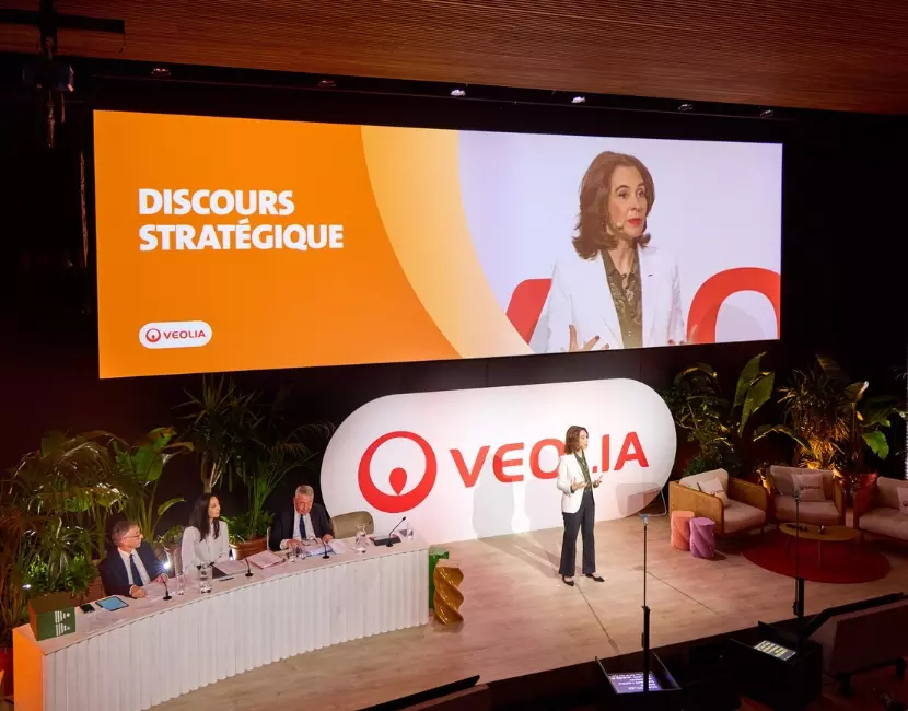 Estelle Brachlianoff, Veolia, on stage during the shareholders' meeting