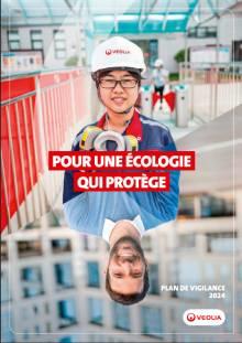 Visuel de la couverture du Plan de vigilance 2024 : deux collaborateurs de Veolia