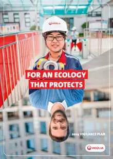 Visual of the cover of the 2024 Vigilance Plan: two Veolia employees